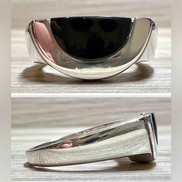 Vintage Designer Signed Movado Sterling Silver Onyx Radius Ring, Size 5.5 - Picture 1 of 10